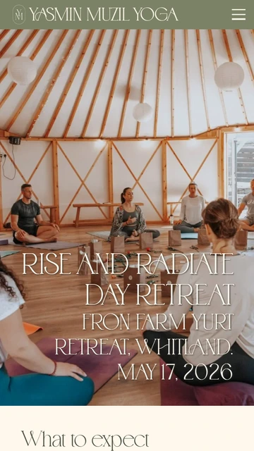 Yasmin Muzil Yoga retreat page on mobile