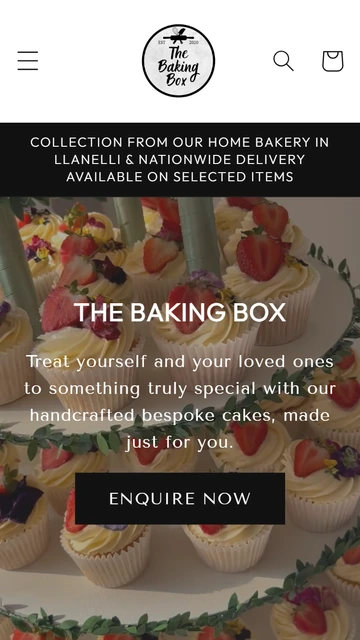 The Baking Box homepage on mobile