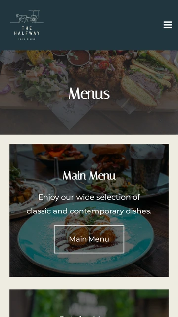 The Halfway Llanelli menu on mobile