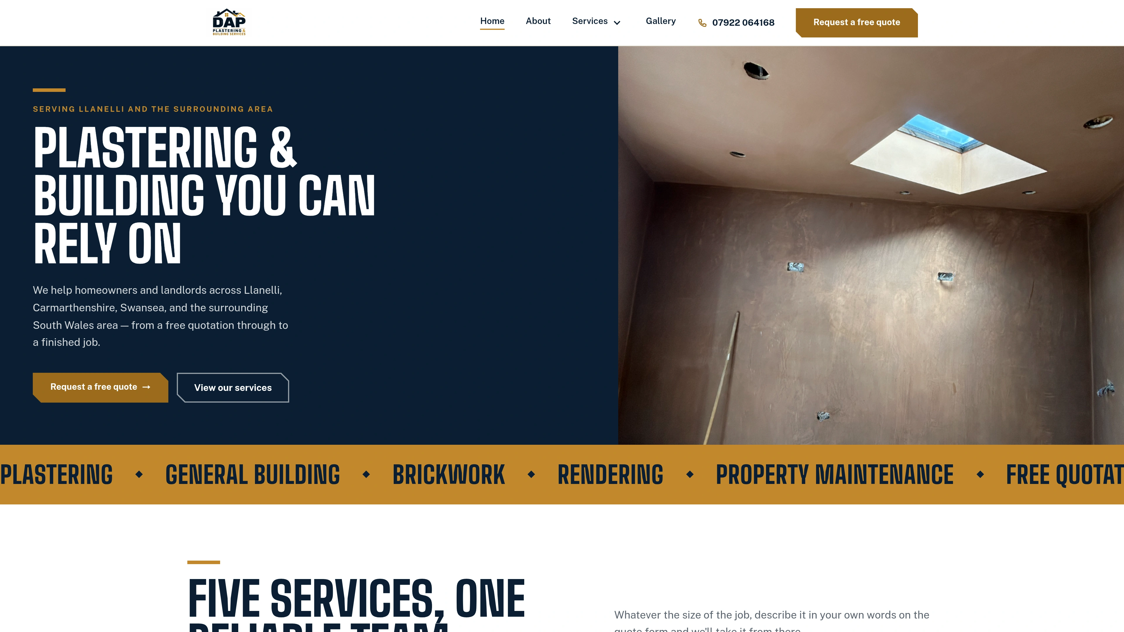 DAP Plastering website on desktop