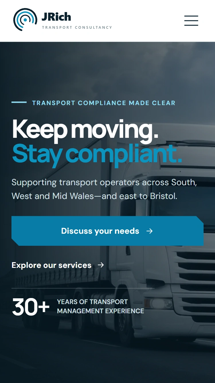 JRich Consultancy homepage on mobile