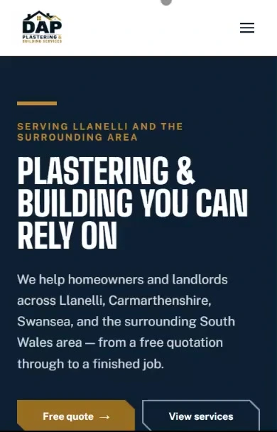 DAP Plastering website, mobile